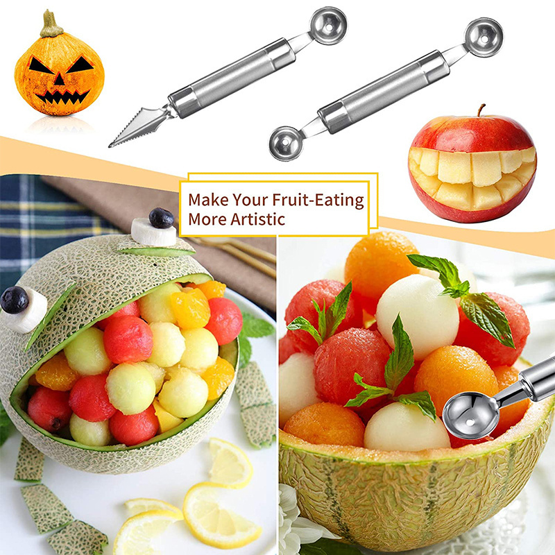 5Pcs  Double Sided Melon Baller Scoop Set 4 in 1 Fruit Scooper Seed Remover Cutter Avocado Cutter Carving Knife Fruit Slicer