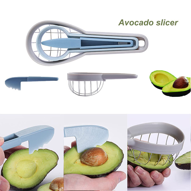 3 in 1 Stainless Steel Kiwi Avocado Cutter Slicer Fruit Peeler for Avocado Fruit Salad Kitchen Gadgets Fruit and Vegetable Tools