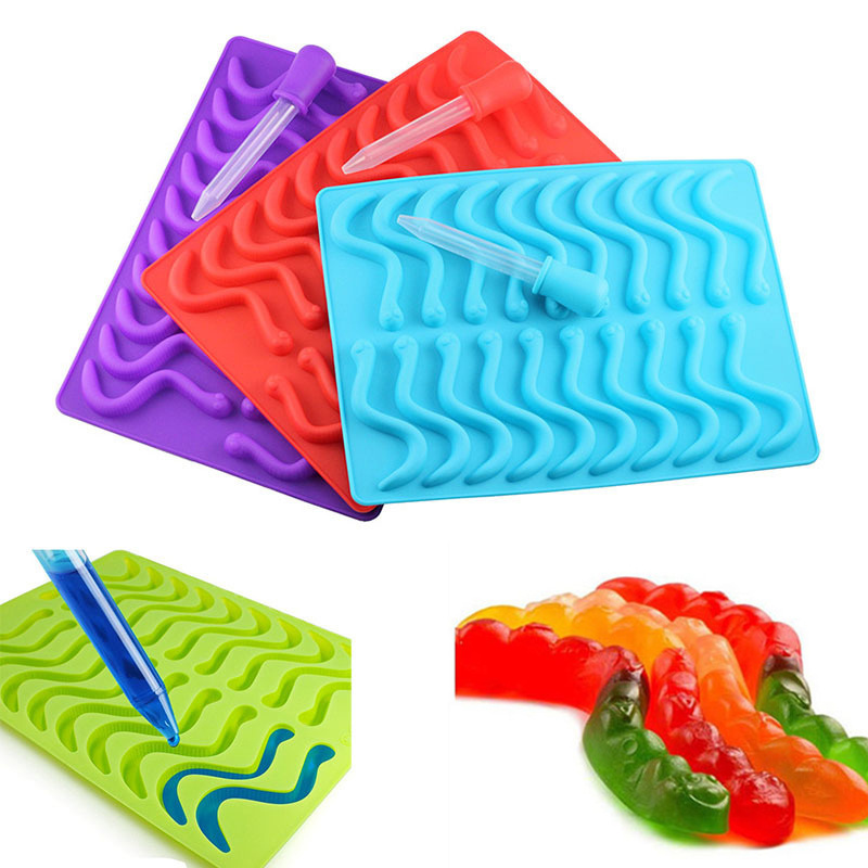 Brain Jelly Mould and Silicone Gummy Worm Mould for Halloween or Pirate Themed Parties for cake Candy Molds baking tool