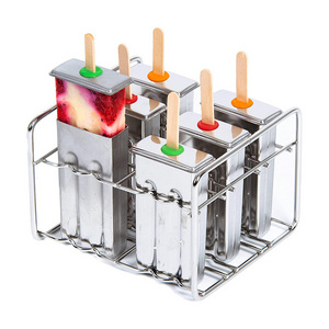 Stainless Steel Popsicle Maker Set Square Popsicle Molds Ice Pop Mold Tray Leak-Proof Silicone Seals Ice Cream Popcical Makers