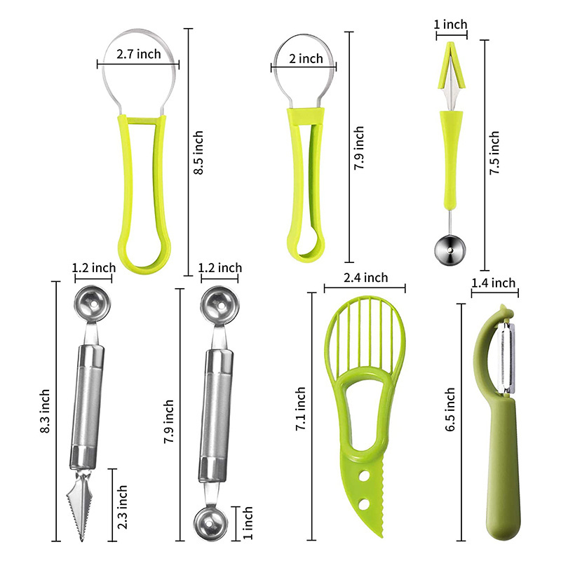 5Pcs  Double Sided Melon Baller Scoop Set 4 in 1 Fruit Scooper Seed Remover Cutter Avocado Cutter Carving Knife Fruit Slicer