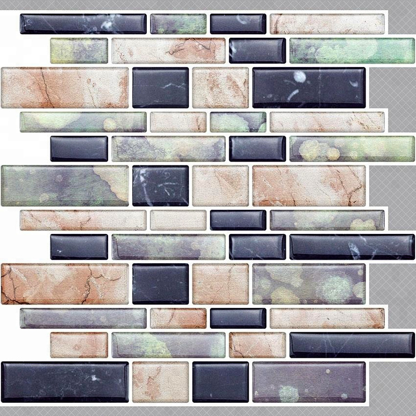 PVC self adhesive customized removable 3d panel wallpaper gel sticker mosaic tile sticker for kitchen decoration