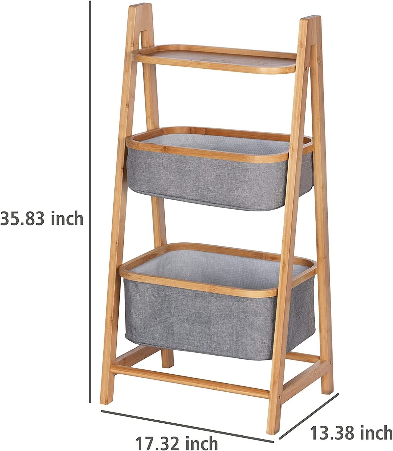 Shelving Unit with Two Storage Baskets Open Shelf for Bathroom Bedroom Living Room Gray Storage Unit