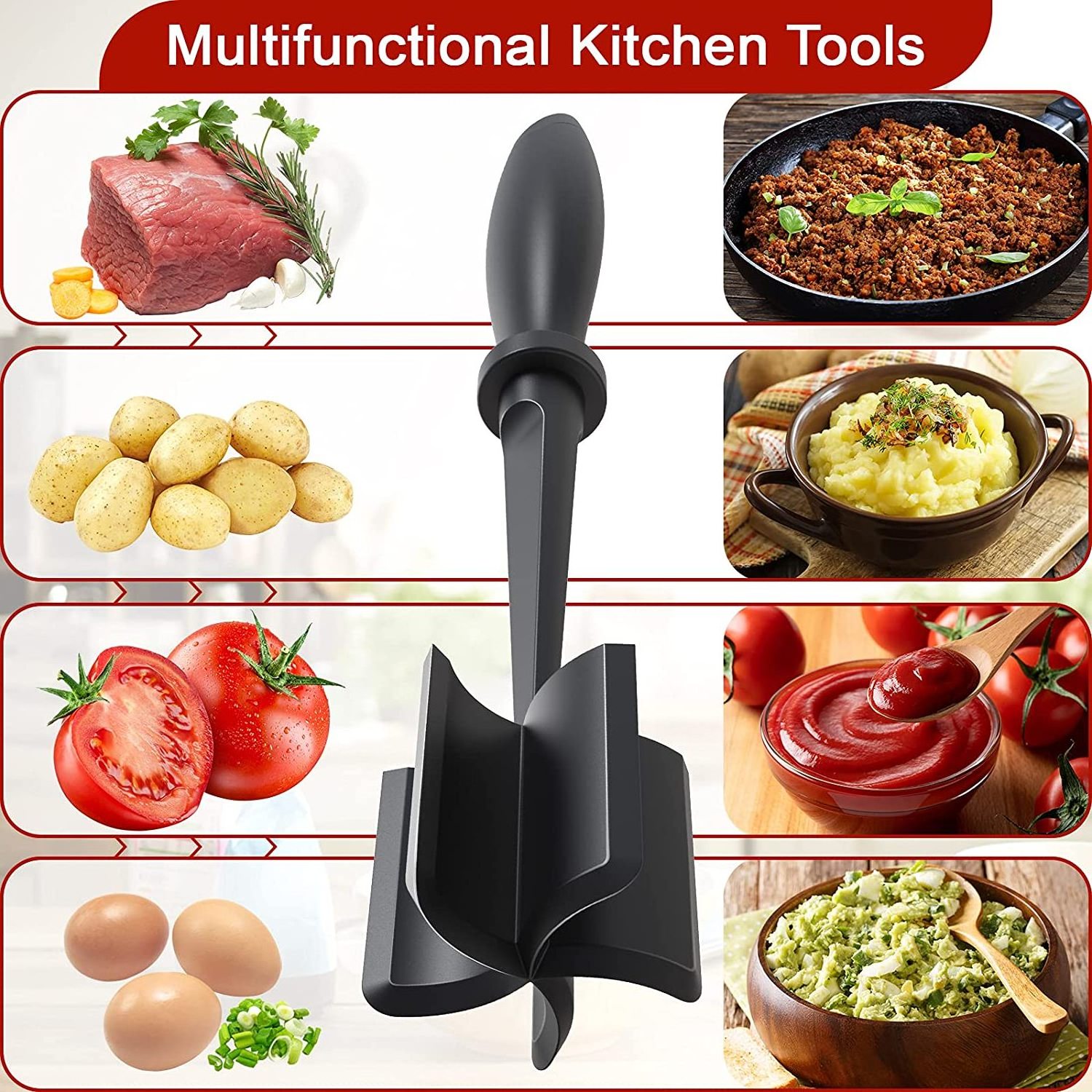 Premium Heat Resistant Masher and Smasher for Hamburger Meat Nylon Ground Beef Chopper Tool and Meat Fork