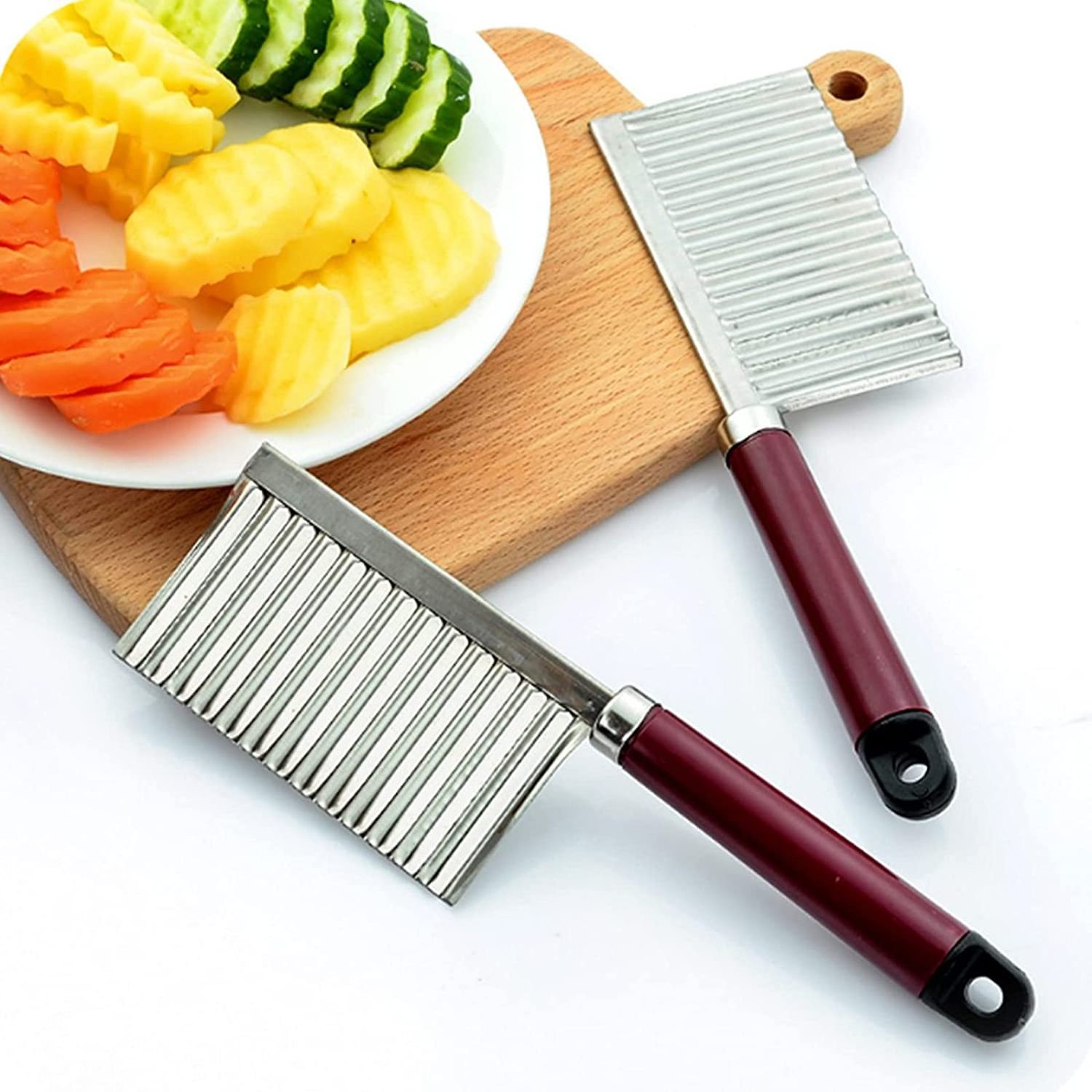 2 Pcs Potato Crinkle Cut knife Decorative Knife for Fruits and Vegetables Home Kitchen Wavy Blade Cutting Tool