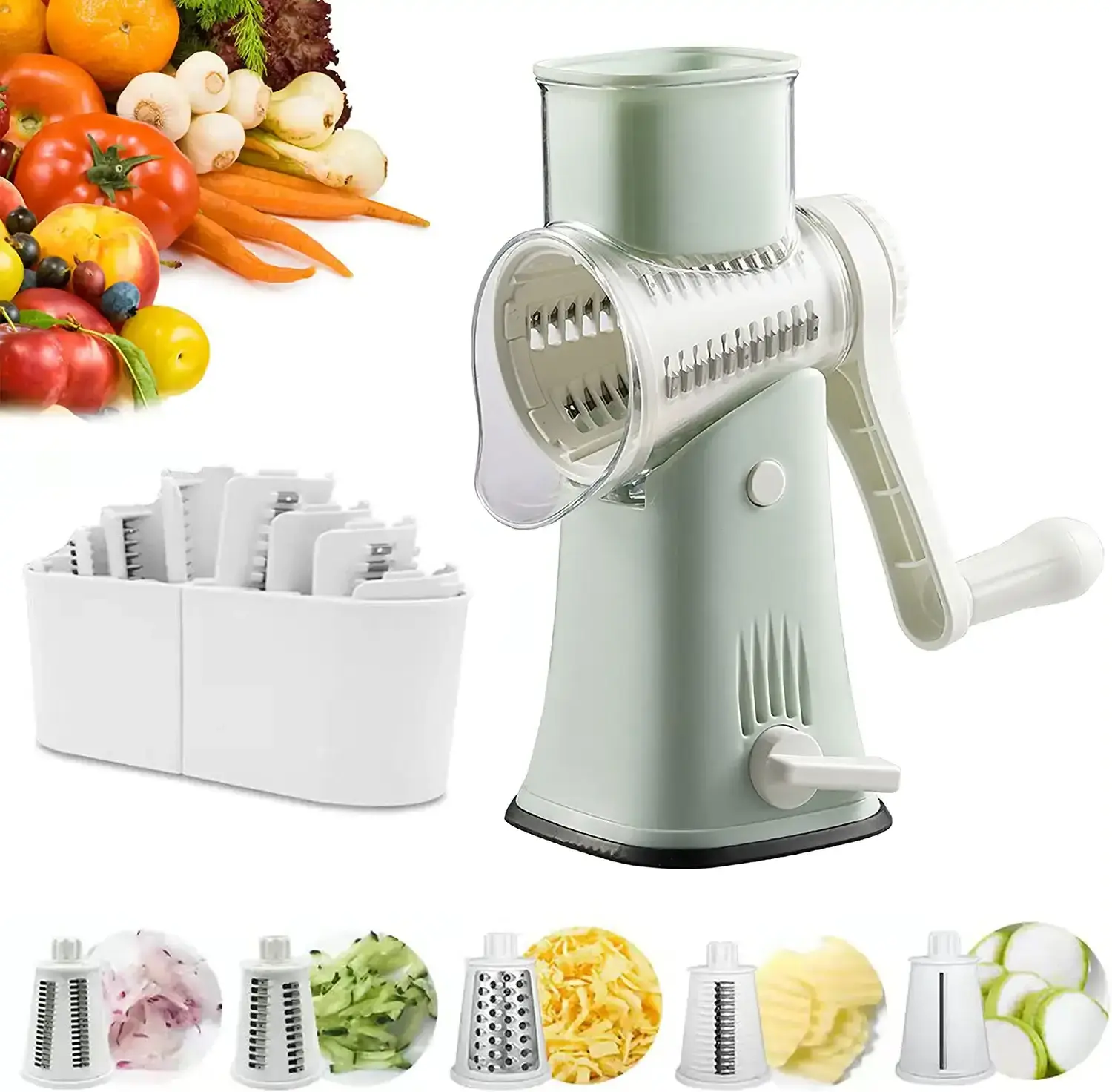 5 in 1 Rotary Cheese Grater with Handle Cheese Shredder Food Vegetable Grader Hand Crank Grater  Kitchen Gift