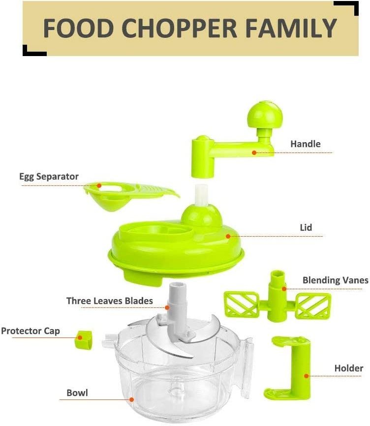 Hand Crank Food Processor Manual Food Chopper Blender Mixer Cutter Meat Grinder Salad with a Egg Separator