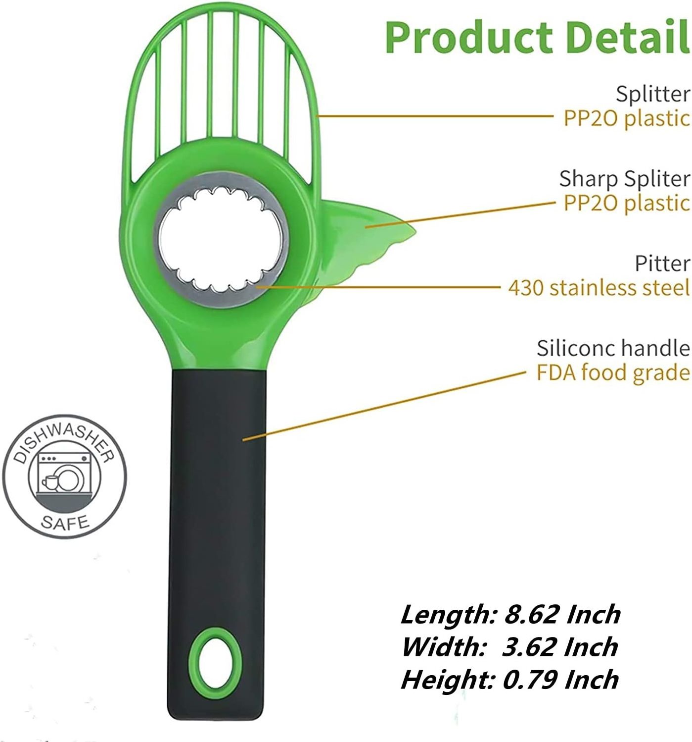 3 in 1 Avocado Cutter for Fruit and Vegetables Tool Avocado Slicer Knife with Silicon Grip Handle and Avocado Pitter