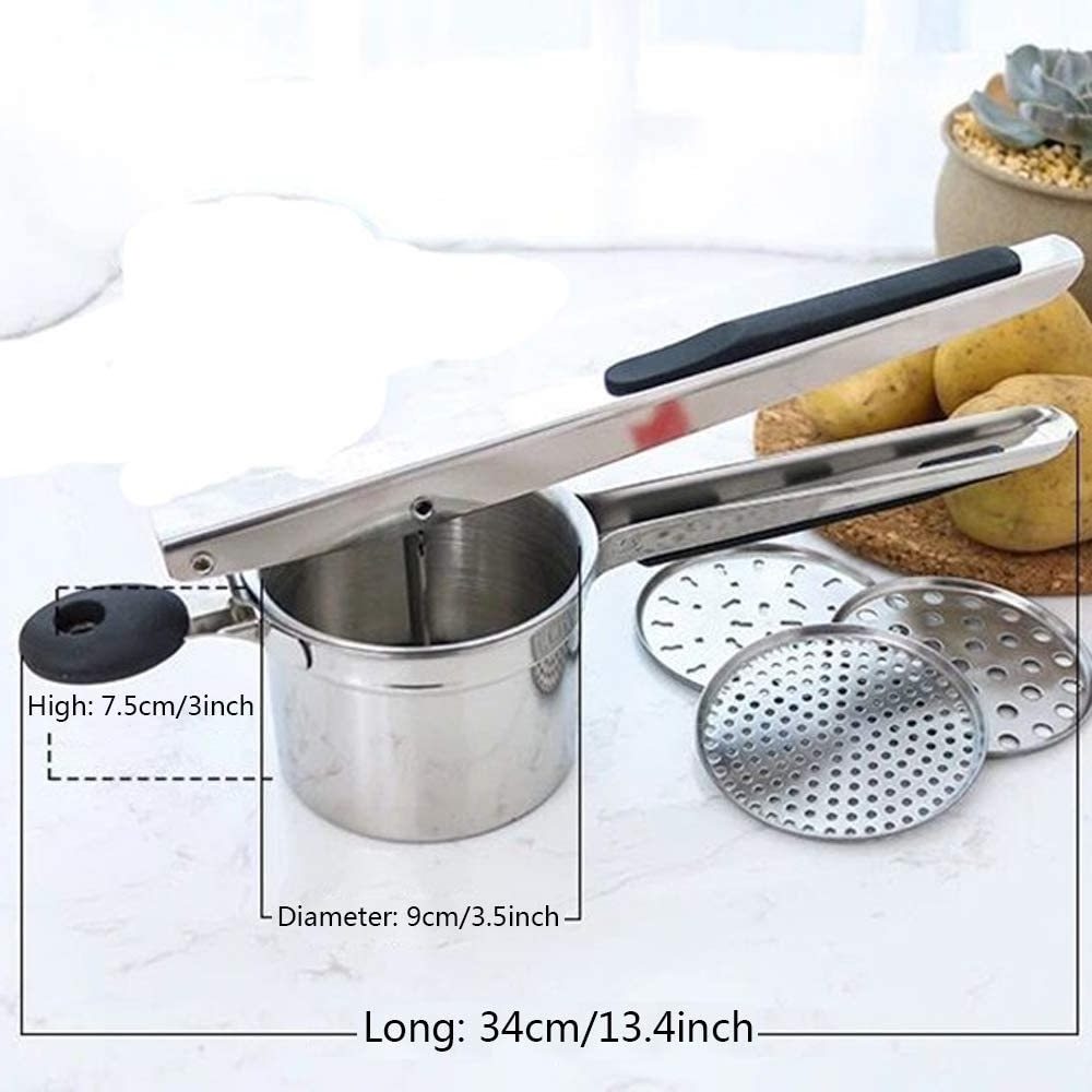 Large Capacity Potato Ricer Potato Ricer and Masher with 3 Interchangeable Discs Silicone Grip Handles