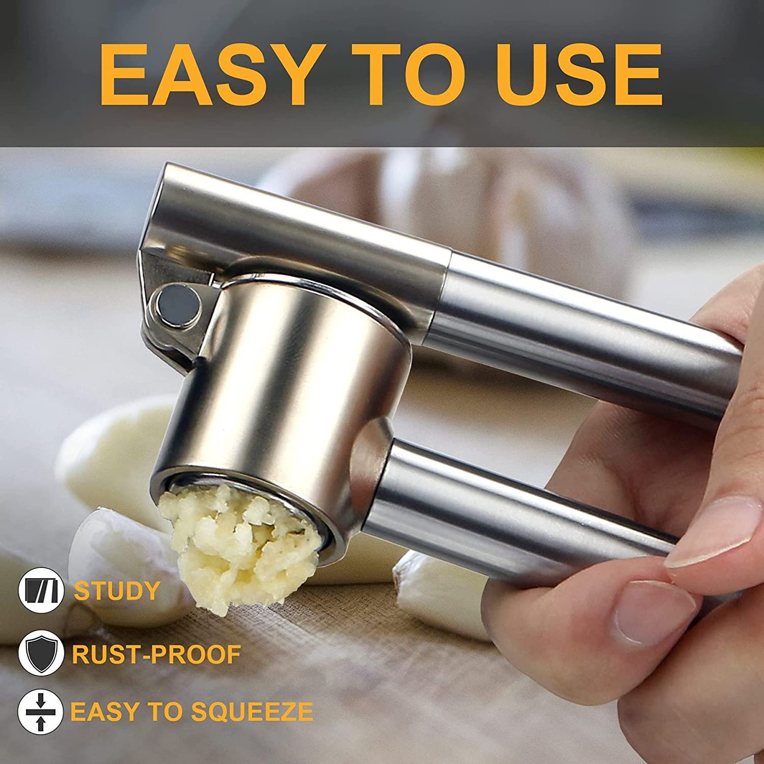 Garlic press,304 stainless steel garlic shredder, heavy duty, easy to squeeze, rust resistant, easy to clean