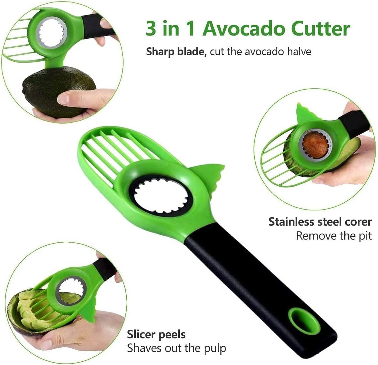 3 in 1 Avocado Cutter for Fruit and Vegetables Tool Avocado Slicer Knife with Silicon Grip Handle and Avocado Pitter