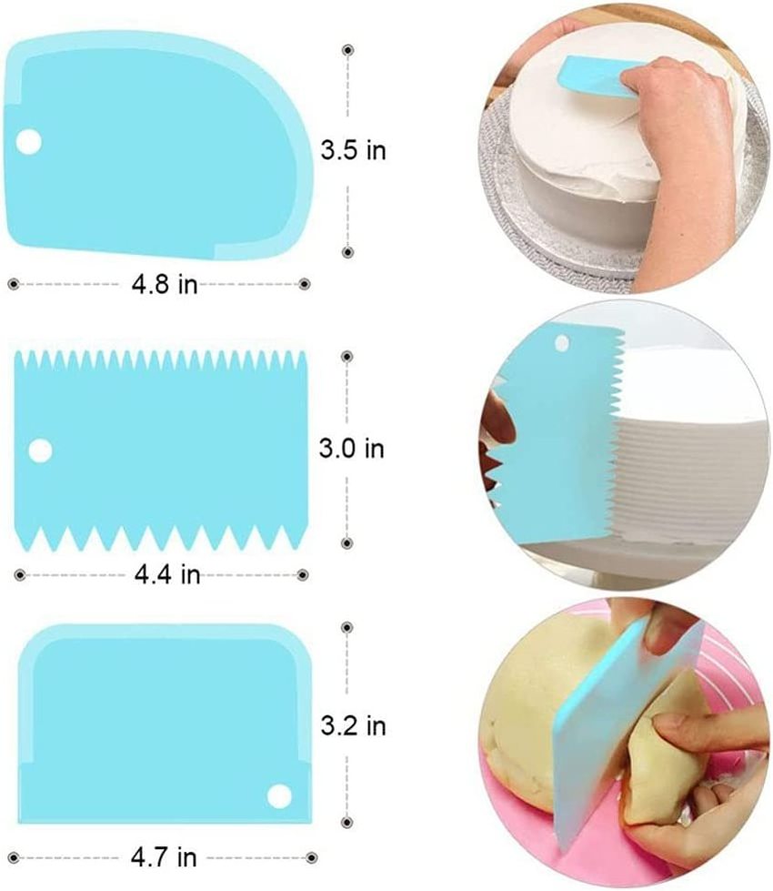 Cake Scraper Smoother Tool Set,6 pcs Cake Smoothing Cutter Plate Tool Combo Cake Icing Scrapper