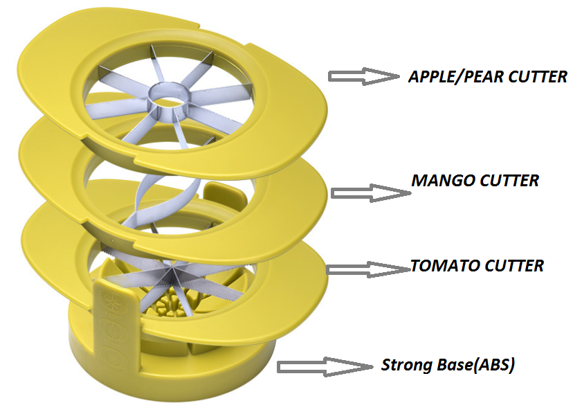 Amazon top seller 2020 fruit vegetable tools Stainless steel fruit cutter Apple Mango Tomato 3 in 1 slicer cutter