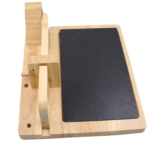 Kitchen Wooden Slicer Durable Steel Slate Board Rubber Stainless Steel Bamboo Sausage Cutter