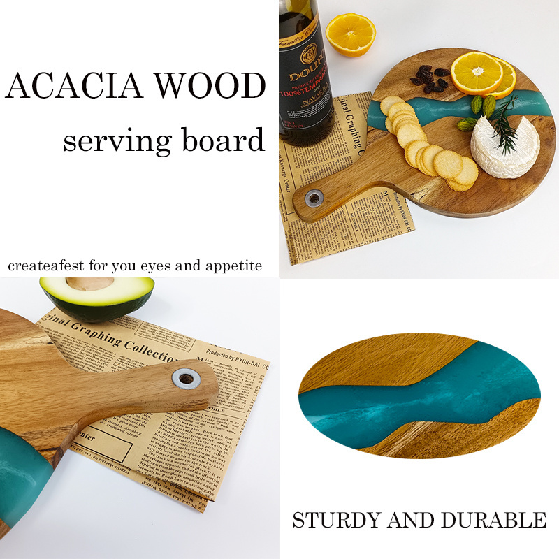 Best Selling wood charcuterie cutting board epoxy Chopping Serving Board resin cheese board with handle