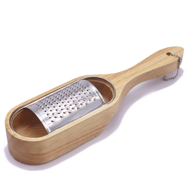 wholesale custom Rubber Wood Hand Cheese Grater Steel steel citrus zester & cheese grater with handle