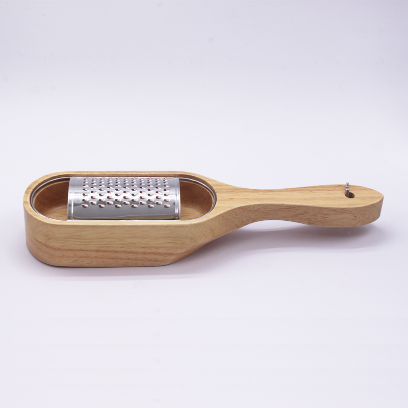 wholesale custom Rubber Wood Hand Cheese Grater Steel steel citrus zester & cheese grater with handle