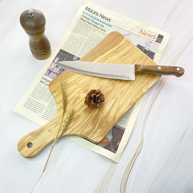 Breakfast Bread Olive Wood Cutting Board With Handle Heat Resisting Organic Wooden Cutting Board