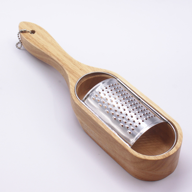 wholesale custom Rubber Wood Hand Cheese Grater Steel steel citrus zester & cheese grater with handle