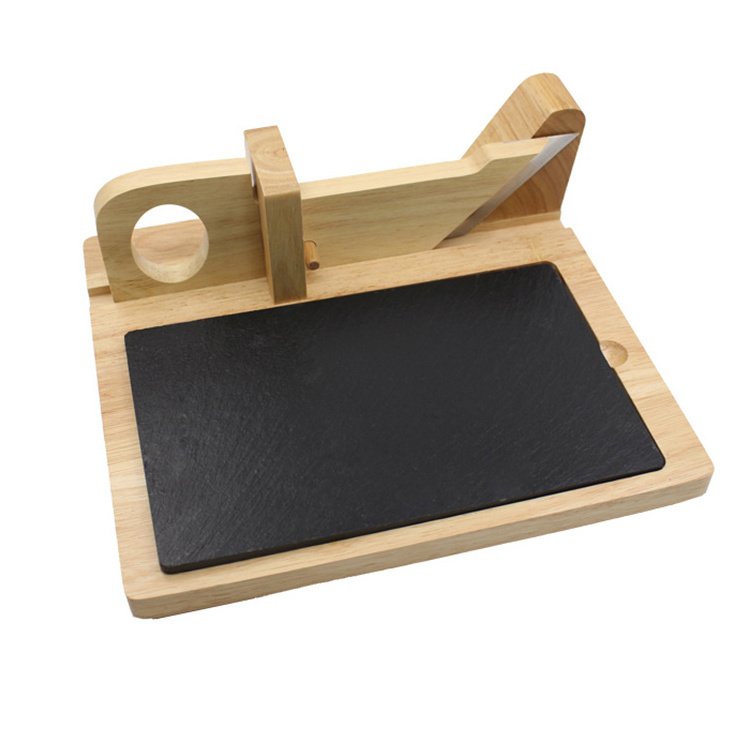 Kitchen Wooden Slicer Durable Steel Slate Board Rubber Stainless Steel Bamboo Sausage Cutter