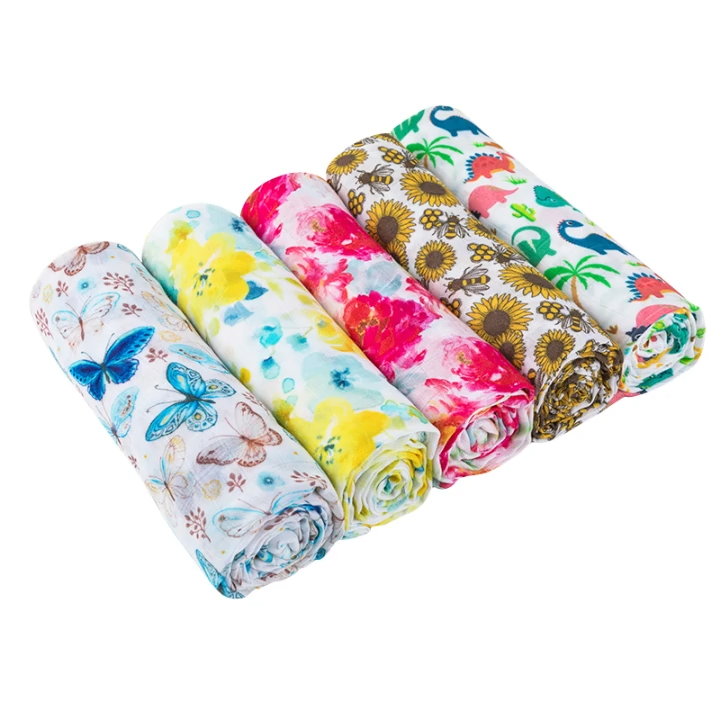 Factory Direct Sale Ready Stock Rainbow Sun Organic Bamboo Cotton Newborn Infant Wraps Set Baby Muslin Swaddle Blanket