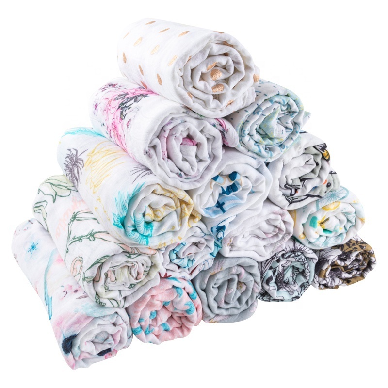 Factory Direct Sale Ready Stock Rainbow Sun Organic Bamboo Cotton Newborn Infant Wraps Set Baby Muslin Swaddle Blanket