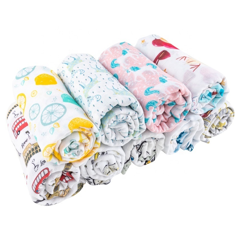 Factory Direct Sale Ready Stock Rainbow Sun Organic Bamboo Cotton Newborn Infant Wraps Set Baby Muslin Swaddle Blanket