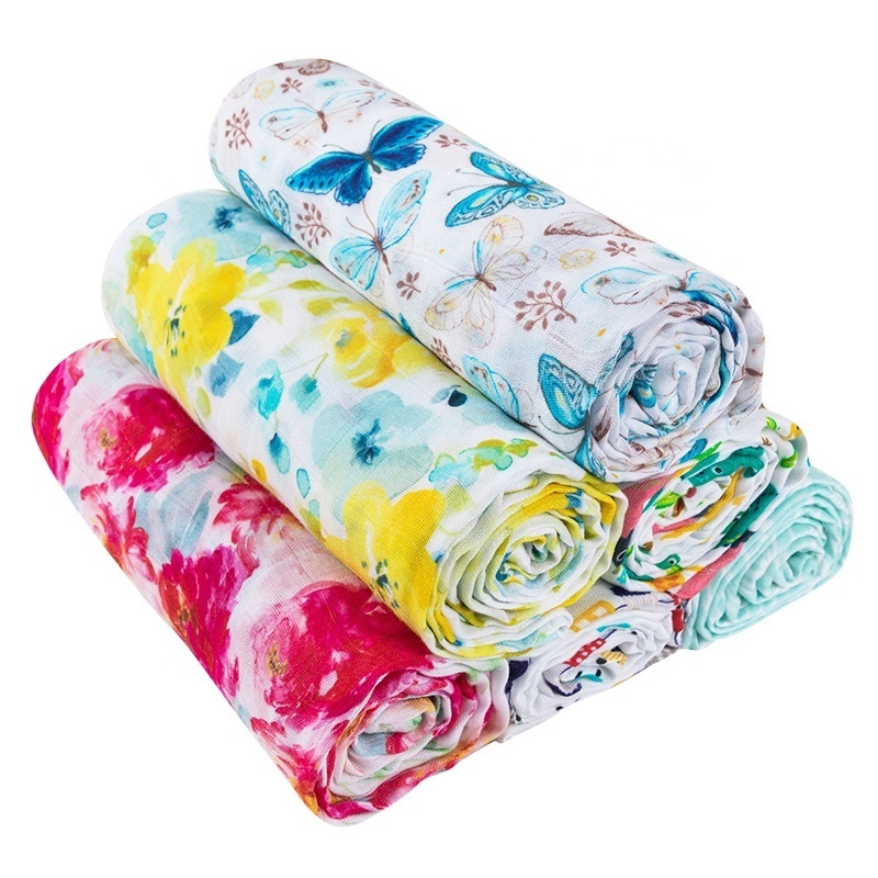 Factory Direct Sale Ready Stock Rainbow Sun Organic Bamboo Cotton Newborn Infant Wraps Set Baby Muslin Swaddle Blanket