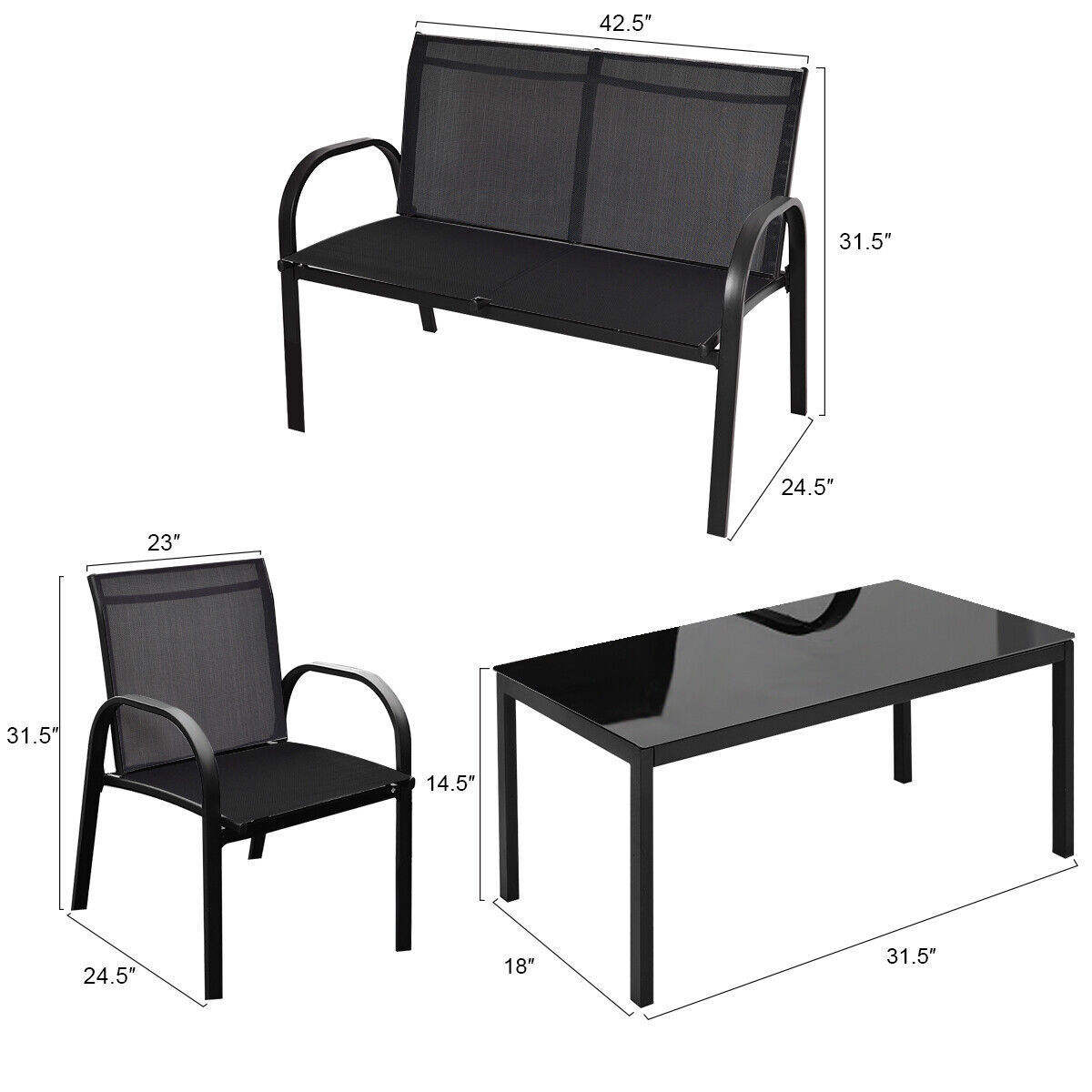 Hot selling robust steel frame small 4 piece patio furniture set with heavy duty