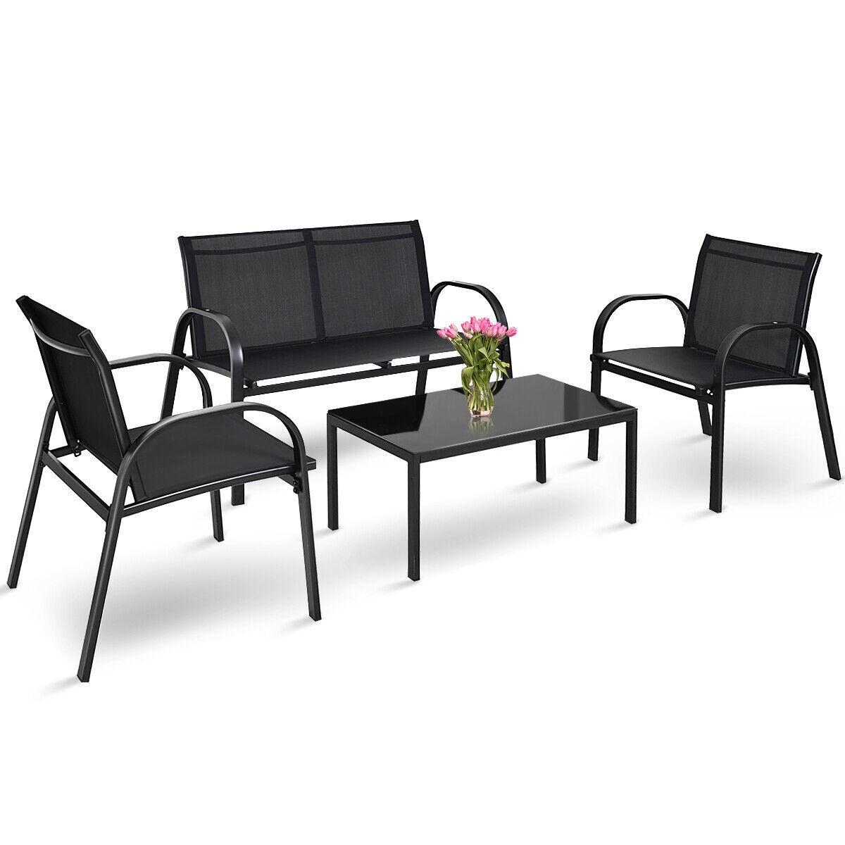 Hot selling robust steel frame small 4 piece patio furniture set with heavy duty