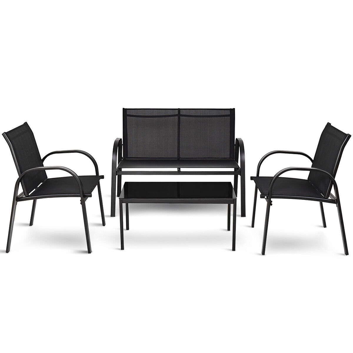 Hot selling robust steel frame small 4 piece patio furniture set with heavy duty