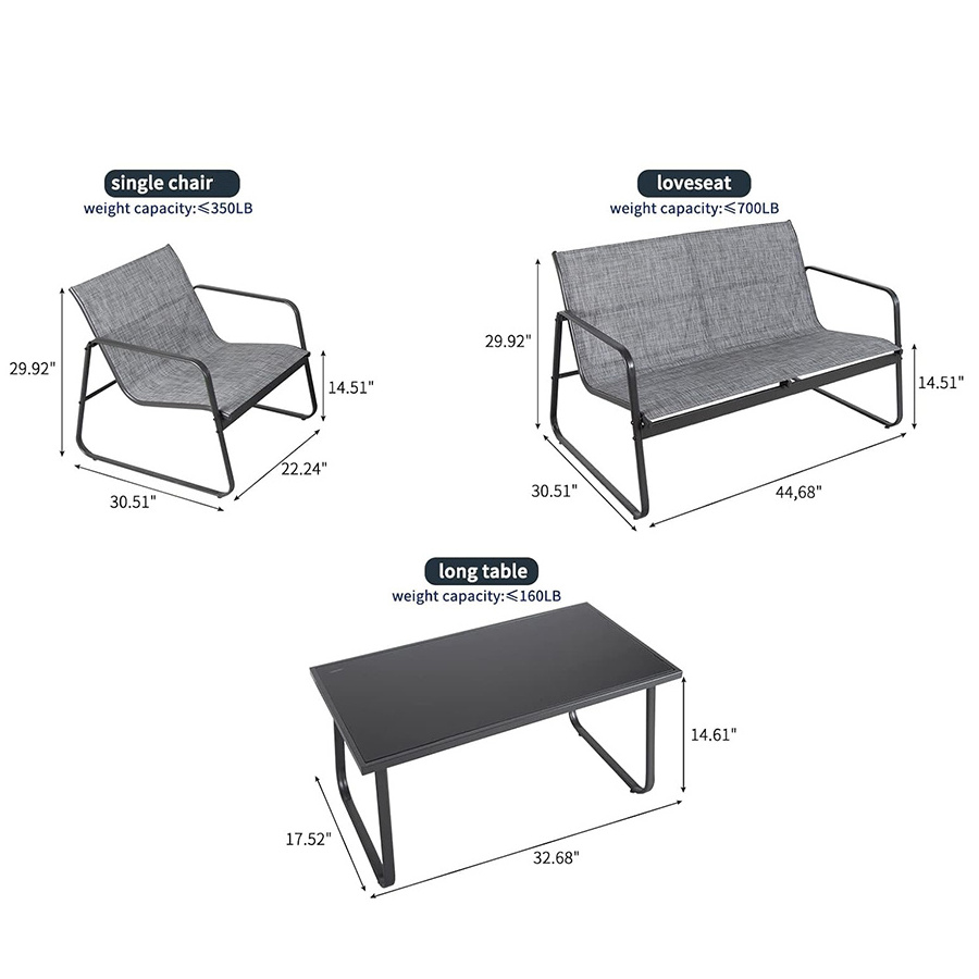 Outdoor patio conversation set covers 4 pieces with 2 single chair loveseat long table