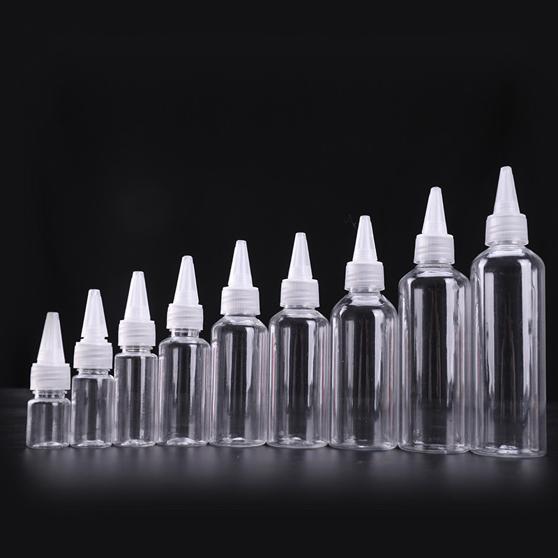 2020 The Prevailing Trend Pocket Size Plastic PET Pointed Hair Oil Nozzle Clear Squeeze Bottles With Twist Caps