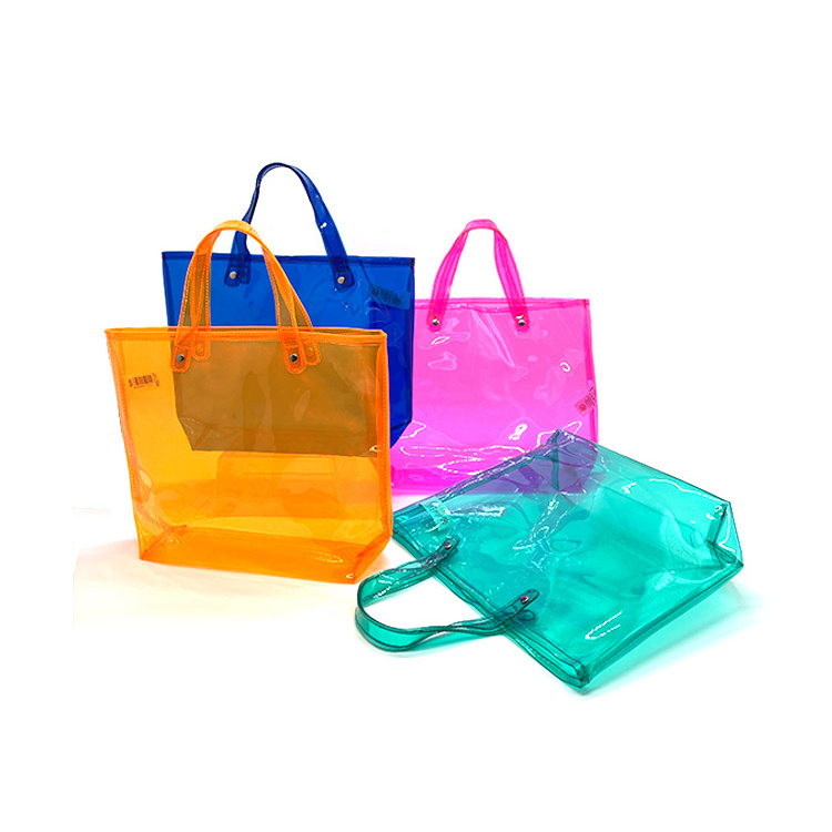 Custom Colorful waterproof printed Logo eco high quality transparent beach clear shopping little neon pvc tote bag