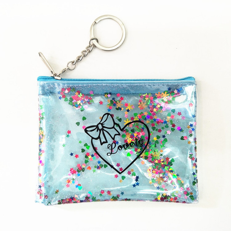 Wholesale promotional gift spangles pvc glitter transparent coin purse