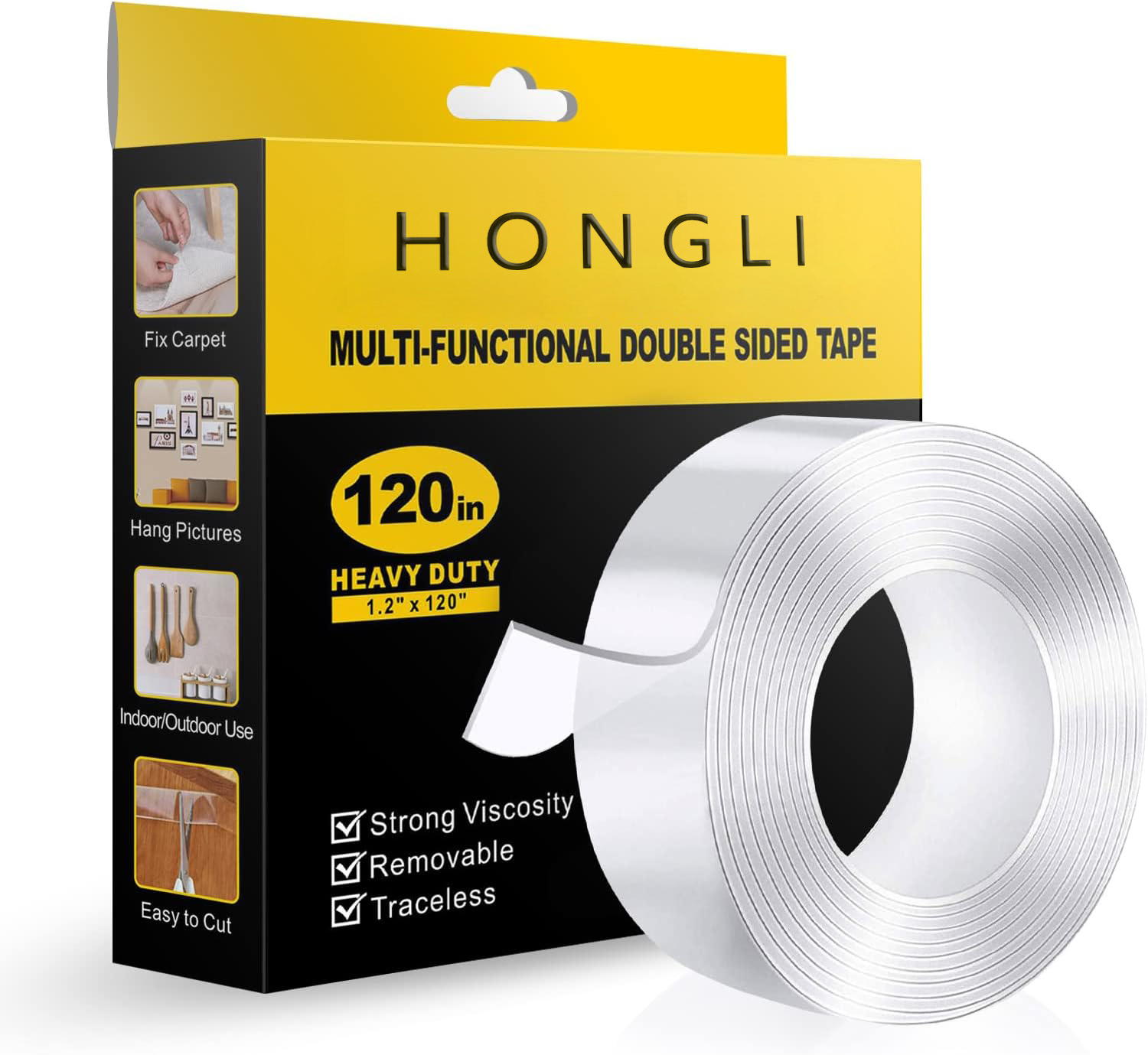 Nano Double Sided Tape,Multipurpose Removable Adhesive Transparent,Grip Mounting,Washable Strong Sticky Heavy Duty for Poster