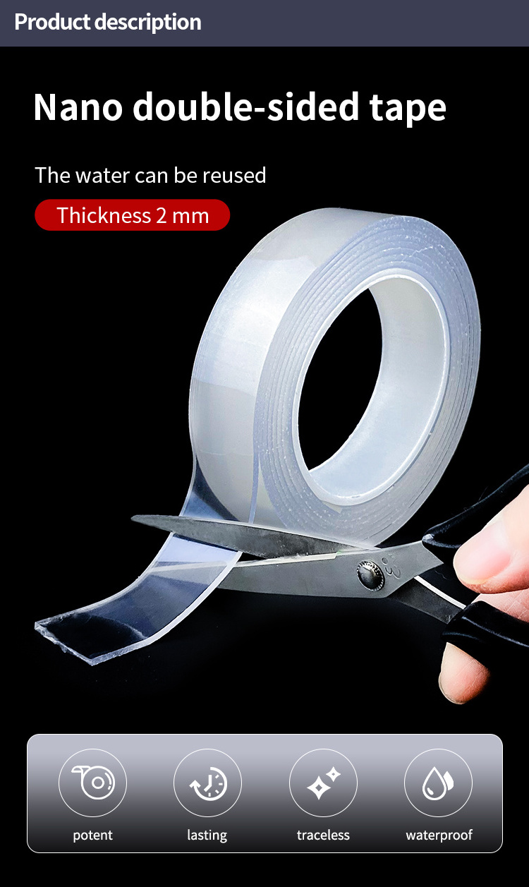 Nano Double Sided Tape Heavy Duty,Extra Strong Sticky Double Sided Mounting Tape,Clear Adhesive Poster Wall Tape for Decoration