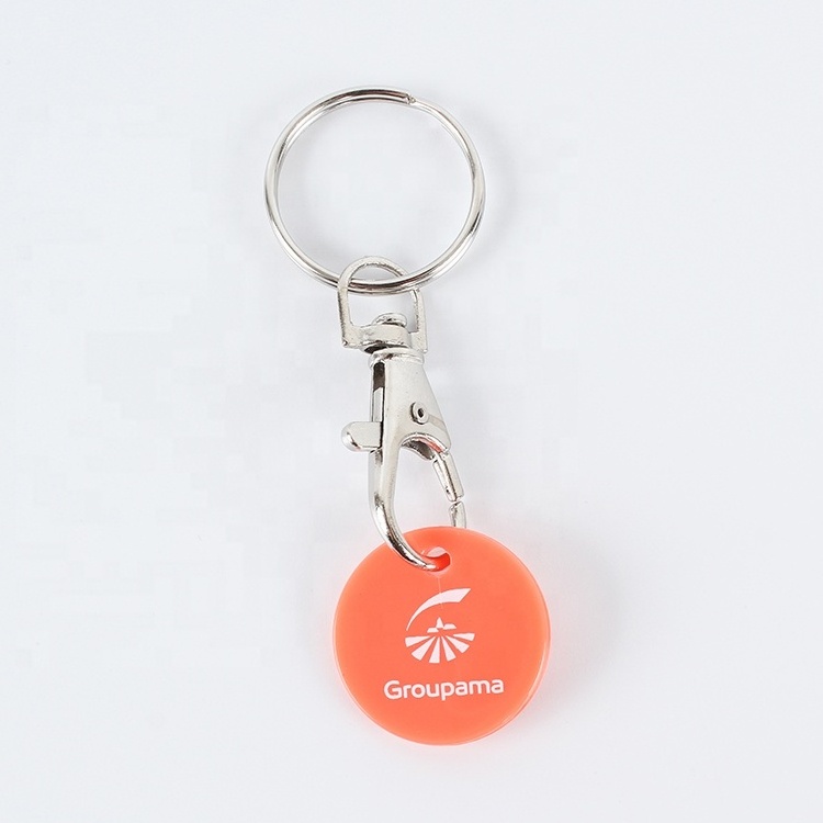 Custom Cheap plastic trolley hole token with keychain