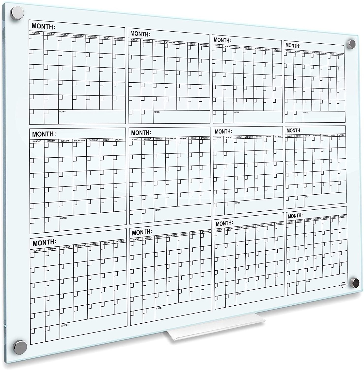 Whiteboard Calendar Glass Board Yearly Calendar Large Wall Calendar Dry Erase Planner Reusable Frameless Undated Planner