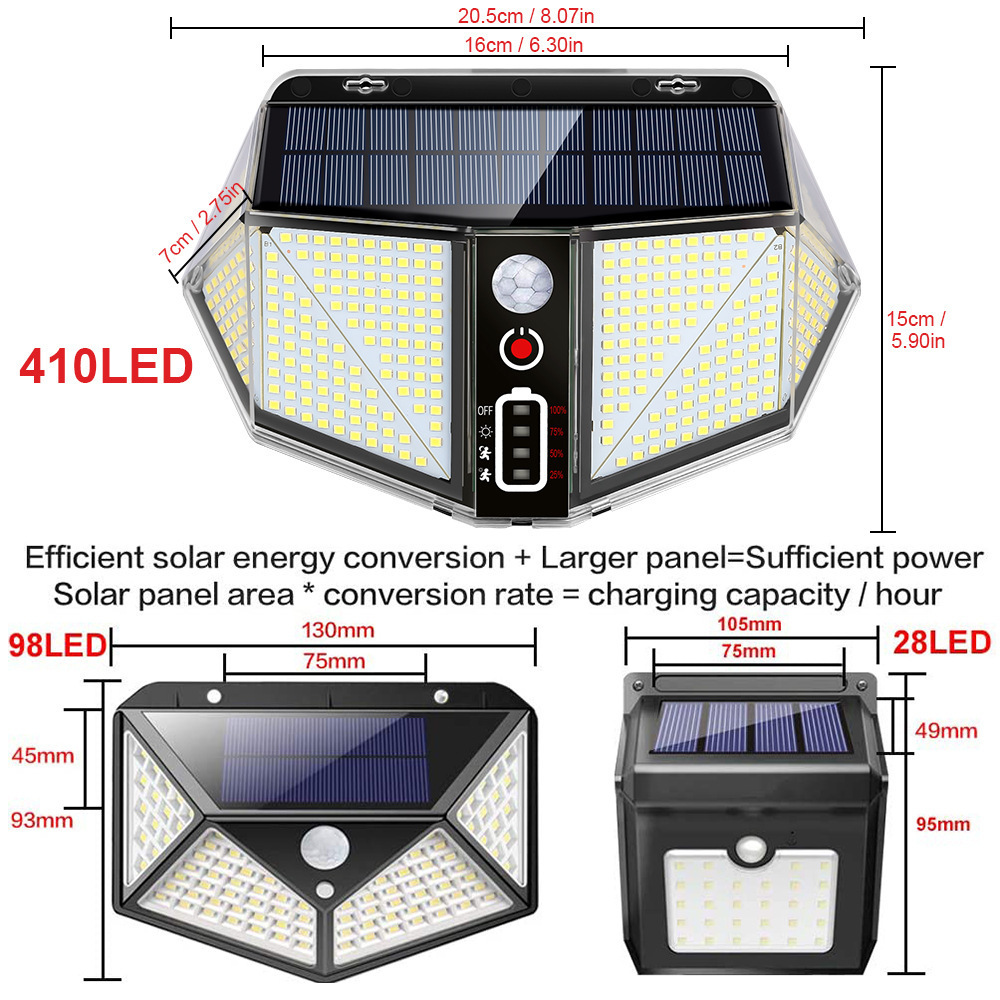 Garden Solar Lamp Lamparas Solar Waterproof Cold White Light 410 Led Outdoor Motion Sensor For Garden Wall Light Solar