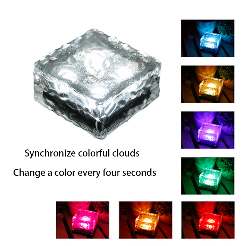 RGB Solar Outdoor Waterproof Ice LED Cubes Light Solar Powered Lamp For Yard Path Pool Garden Solar Crystal Brick Light