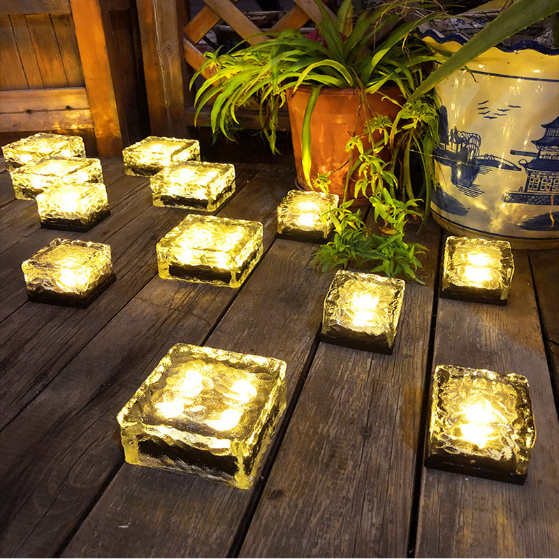 RGB Solar Outdoor Waterproof Ice LED Cubes Light Solar Powered Lamp For Yard Path Pool Garden Solar Crystal Brick Light