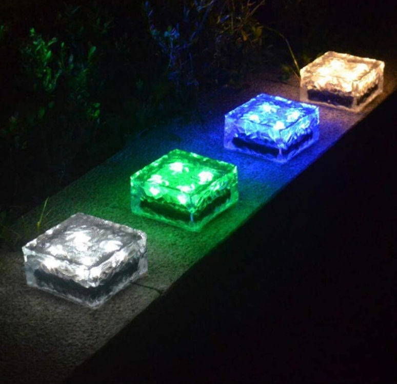 RGB Solar Outdoor Waterproof Ice LED Cubes Light Solar Powered Lamp For Yard Path Pool Garden Solar Crystal Brick Light