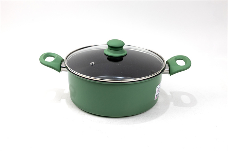 HT cookware set green non stick carbon steel sets soup pot and frying pan kitchenware sets