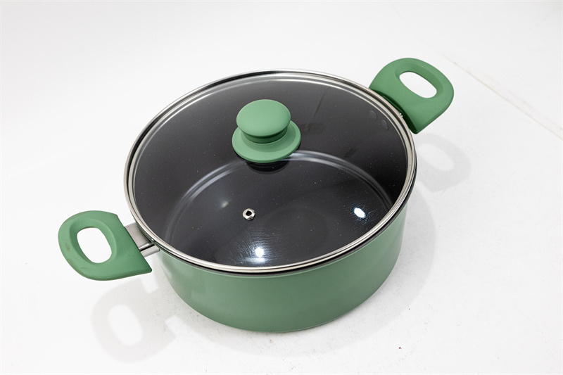 HT cookware set green non stick carbon steel sets soup pot and frying pan kitchenware sets