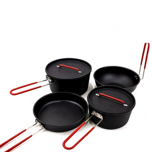 HT Portable Stainless Steel Cast Iron Aluminum Outdoor bbq Camping Cooking Cookware Pots Pans Mess Kit Set or Sets