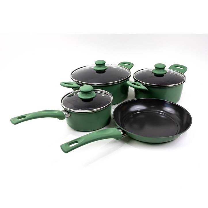 HT cookware set green non stick carbon steel sets soup pot and frying pan kitchenware sets