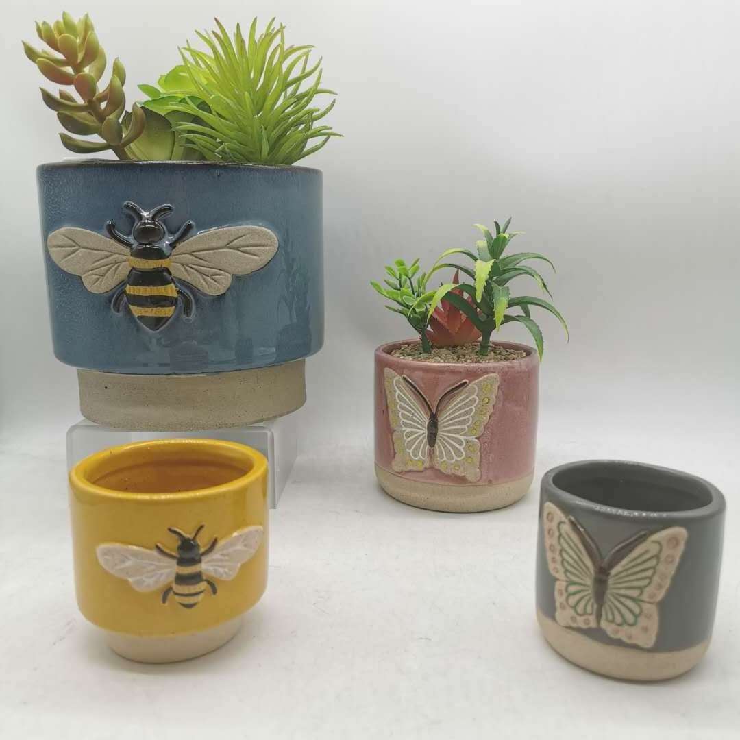 Cute Ceramic Animal butterfly bee Flower Pot for Home Garden Decoration Green Planting Desktop Pot