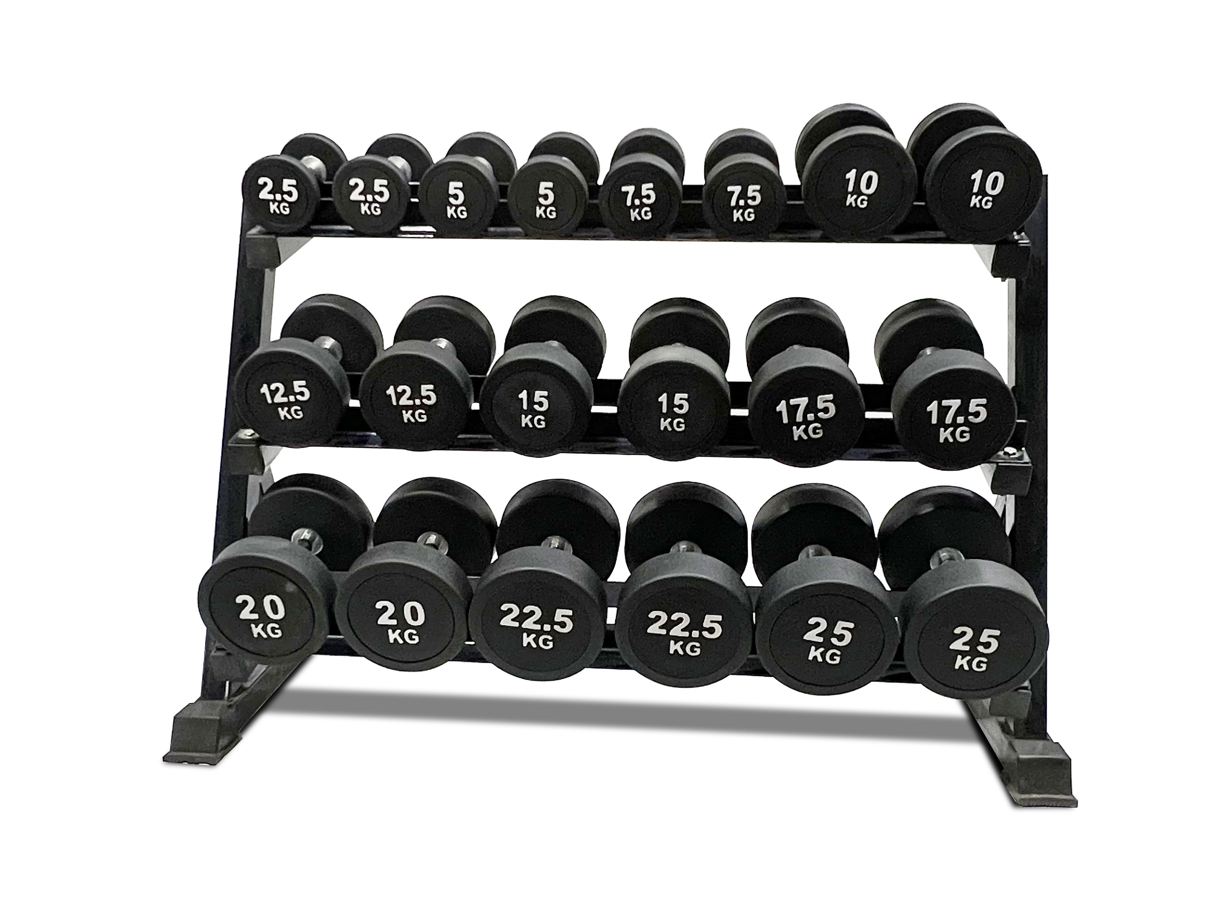 Commercial Free Weights Mancuernas Set Gym Equipment Fitness Black Urethane PU Round Dumbbell Rack