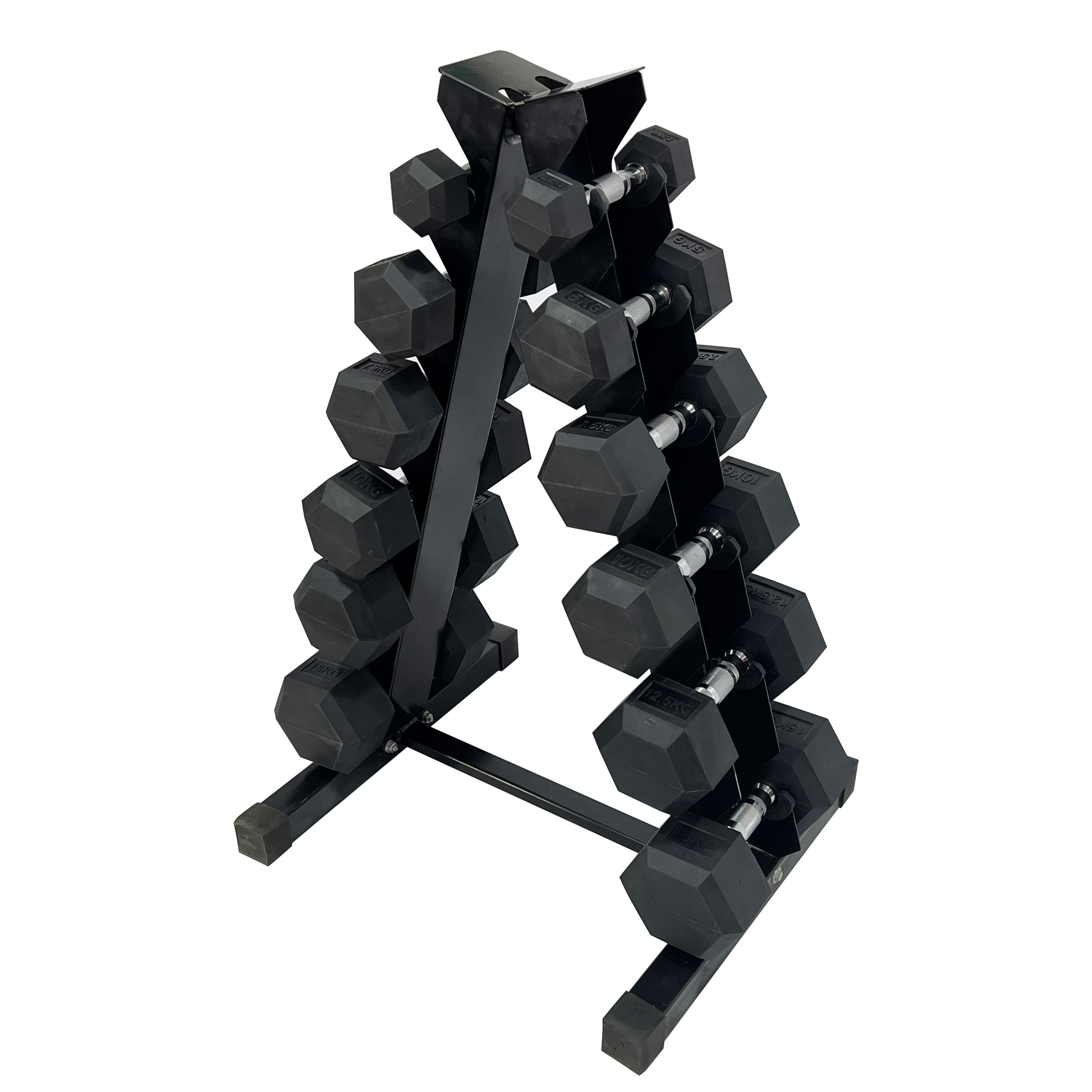 Wholesale Fitness Equipment 2.5-70kg Black Hex Rubber Dumbbell Cast Iron Dumbbell Set Weightlifting